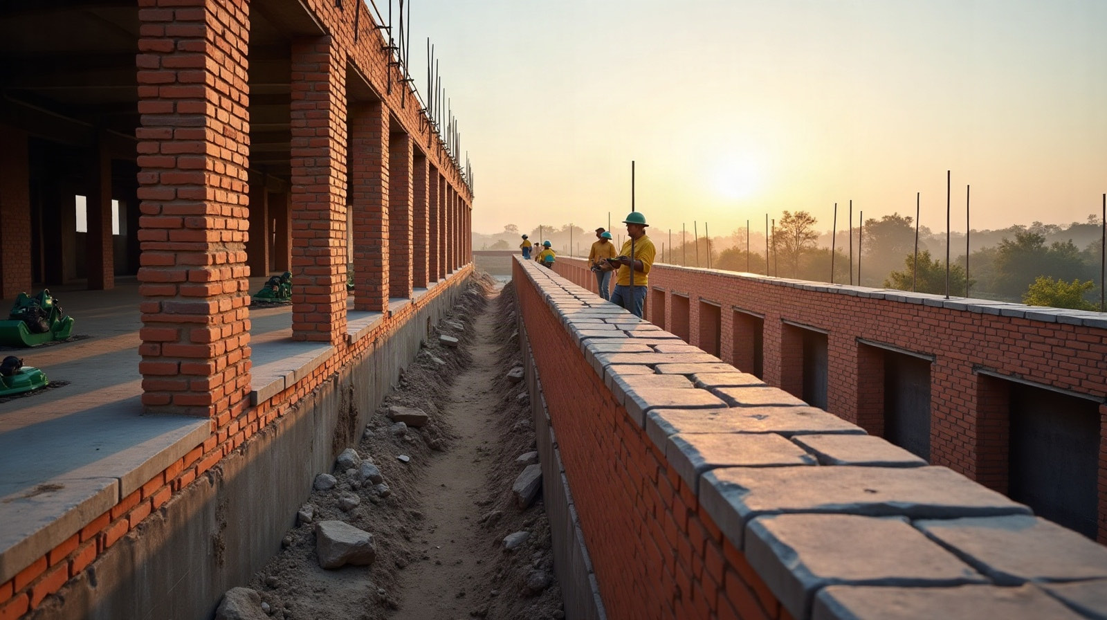Estructura de concreto, acero y mampostería durante la construcción